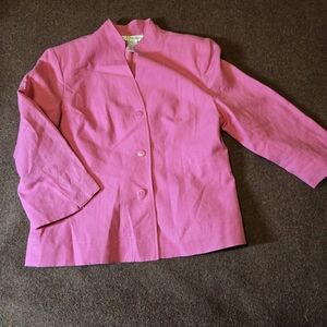 Dressbarn Linen Blend Bright Pink Blazer Size Medium With Shoulder Pads & Lining